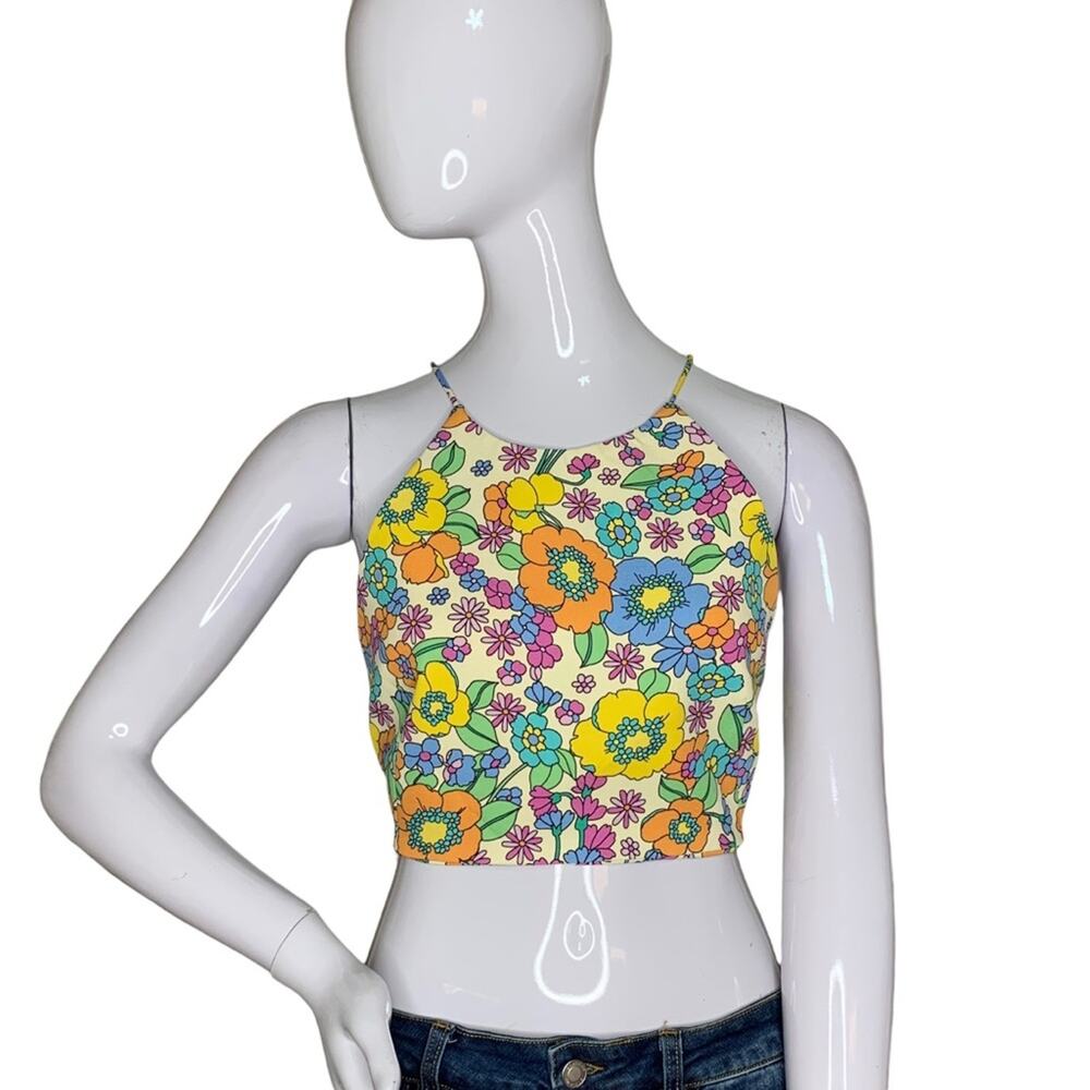 Zara Crop Top Retro 70s Floral Print Multicolor Size M